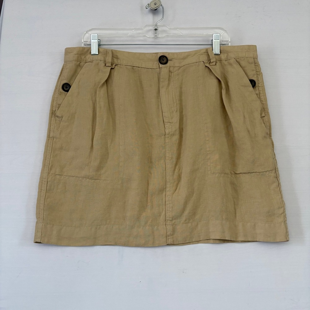 Gap Womens Tan Khaki Linen Blend Utility Mini Skirt Size 14 Pocketed Casual